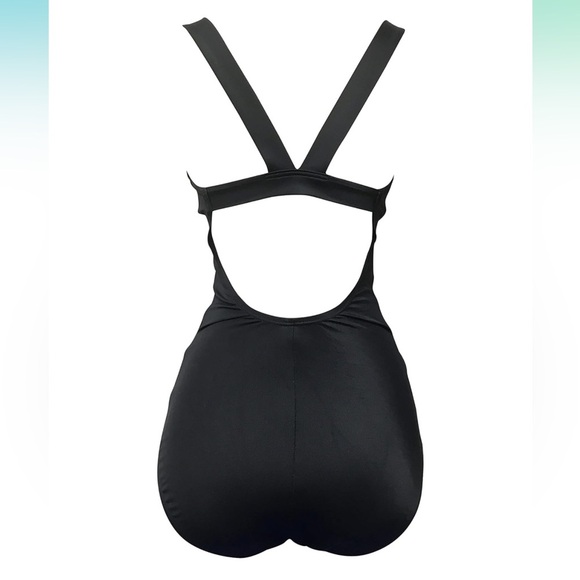 Nike Mesh Solid Edge V-Back One Piece Swimsuit, Black, Medium - NWT - Picture 3 of 6